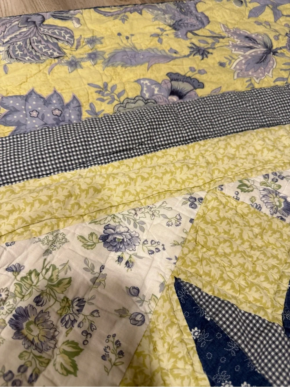 Vintage Handmade Star Patchwork Quilt in Blue and Green 84 x 98